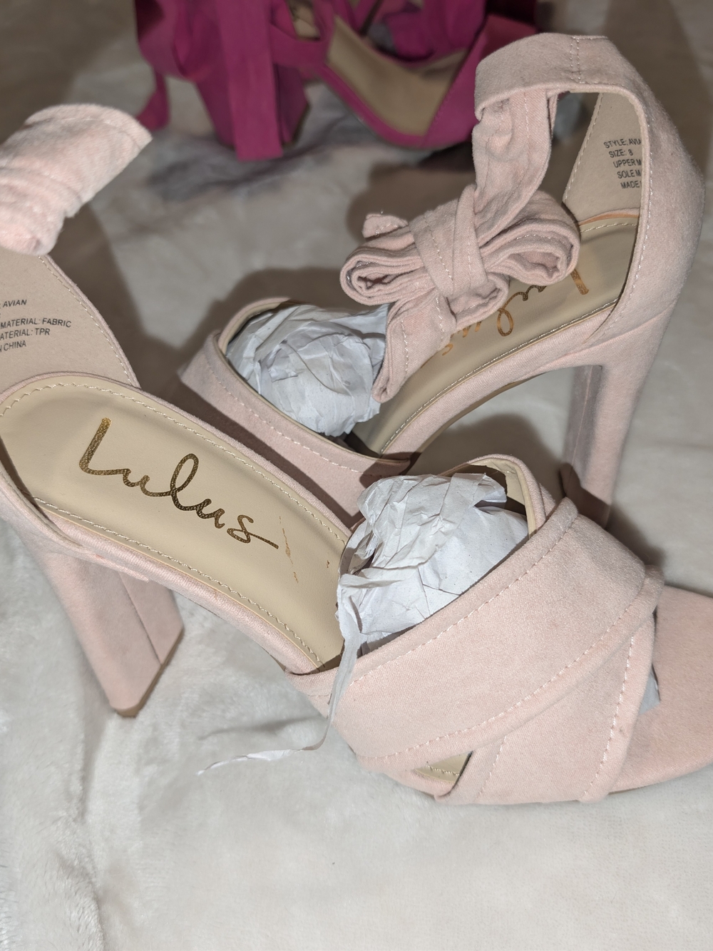 Lulu's Pale Pink Suede Bow Block Heel Sandals